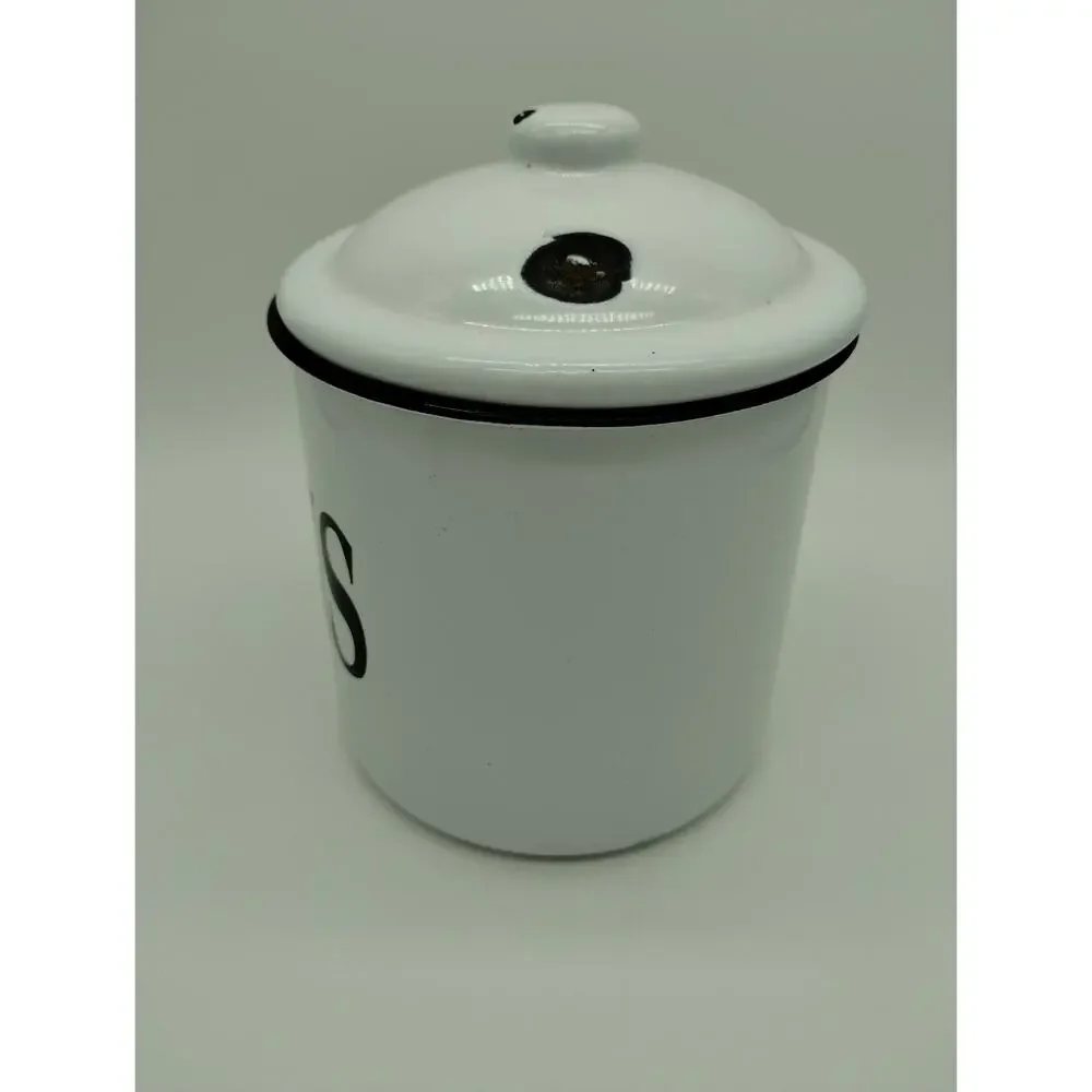 Vintage Looking White Enamel Bean Pot with Lid Farmhouse - Picture 2 of 9